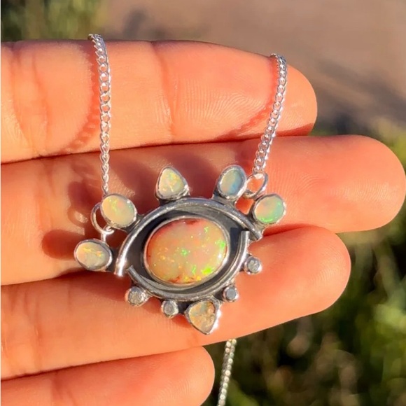 Sterling Silver Opal Eye Pendant Necklace 18 in - Picture 4 of 4